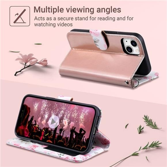 Compatible with iPhone 13 Wallet Case for Women, Premium PU Leather Flip Cover - Picture 5 of 6